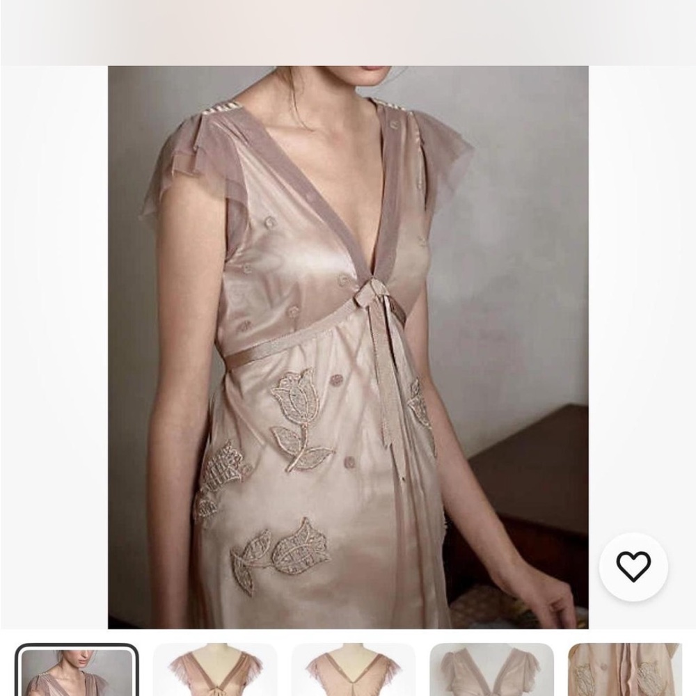 Yoana Baraschi Anthropologie Blush-Taupe Silk Blouse with Embroidery M